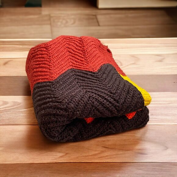 Throw Blanket Afghan Decorative Knitted Bedding Fall Zigzag Boho Hippie Sofa - Picture 3 of 3